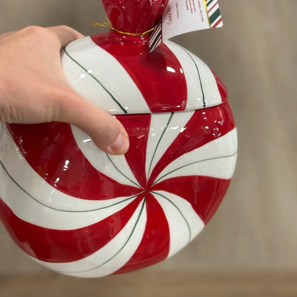 Red and White Peppermint Swirl Holiday Jar